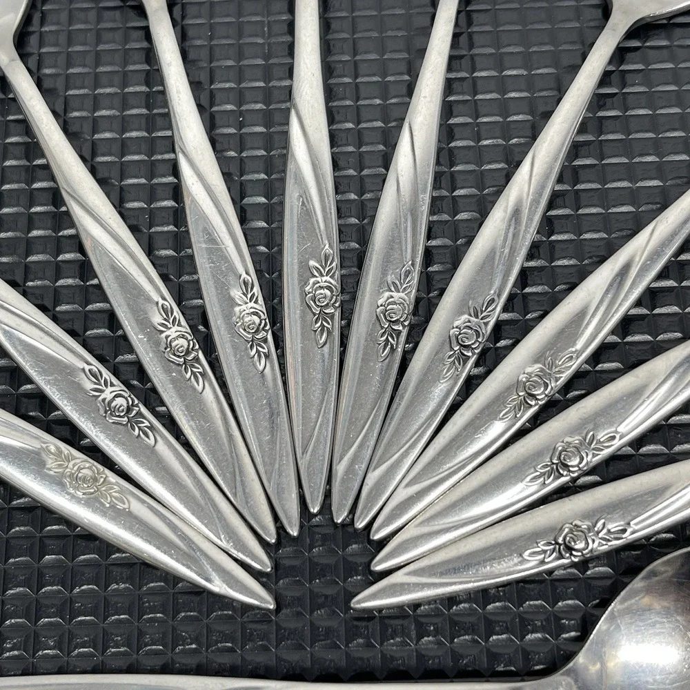 Vintage Emdeko Stainless Lasting Rose 10 Teaspoons & 3‎ Dinner Spoons Set Of 13